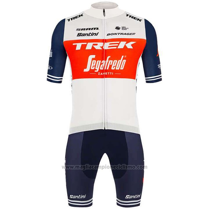 2020 Abbigliamento Ciclismo Trek Segafredo Bianco Scuro Blu Manica Corta e Salopette